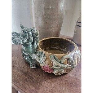 Vintage Ceramic Elephant Planter Baby & Mama